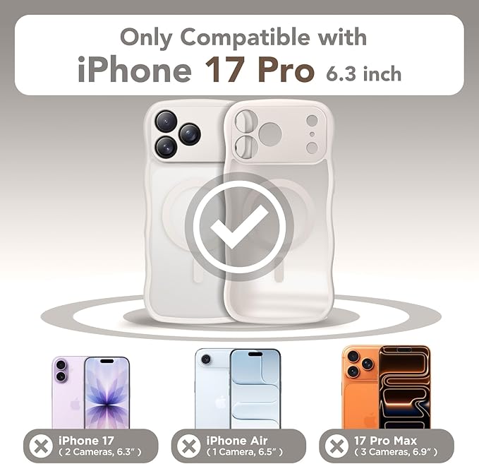 CAPRARO Magnetic for iPhone 17 Pro Case for Women Girls, Upgraded [Full Camera Protection] [Compatible with MagSafe] Cute Wave Translucent Matte Phone Case for iPhone 17 Pro, Stone