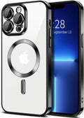 Hython Magnetic Clear for iPhone 13 Pro Case with Camera Lens Protector [Compatible with MagSafe] Luxury Plating Edge Slim Soft TPU Cover Protective Phone Case for iPhone 13 Pro 6.1", Black