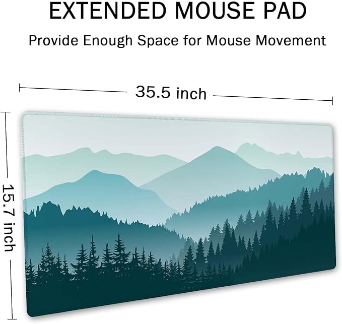 Large Mouse Pad, Full Desk XXL Extended Gaming Mouse Pad 35.5" X 15.7", Waterproof Desk Mat with Stitched Edge, Non-Slip Laptop Computer Keyboard Mousepad for Office & Home, Green Mountain Landscape