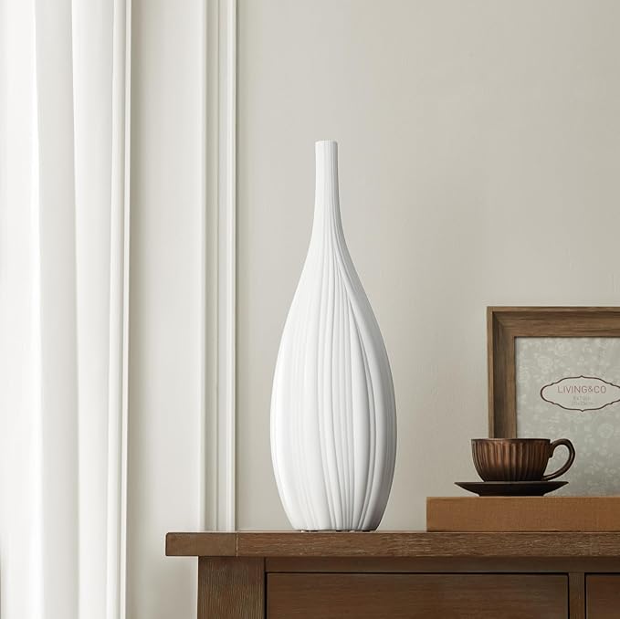 RONDURE 20.6" Modern Ceramic Table Lamp, Fully Dimmable Modern Bedside Lamps for Bedroom, Living Room and Nightstand, White Translucent Ceramic Shade, Warm Ambient Lighting, Corded, Bulb Included