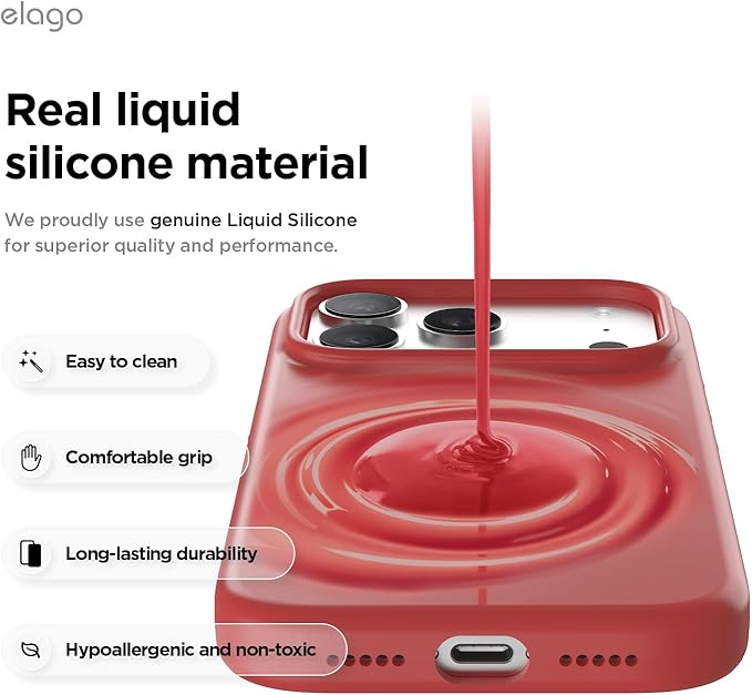 elago for iPhone 17 Pro Case, Premium Magnetic Silicone Case, Compatible with MagSafe, Liquid Silicone Material, Protective Cover, Shockproof, Slim Phone, 6.3 inch (Red)