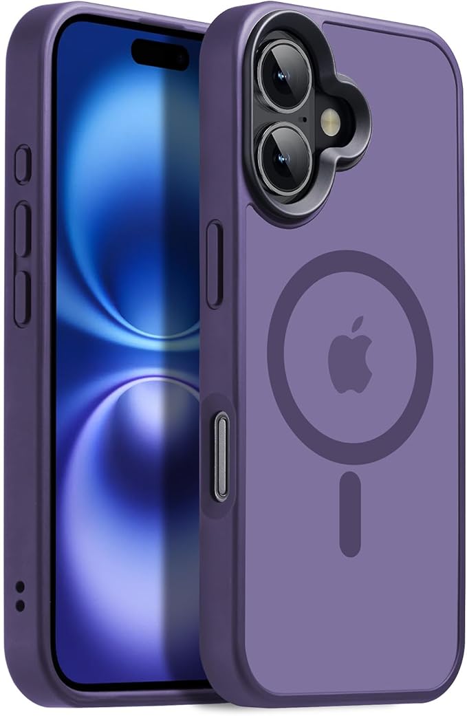 Strong Magnetic Case for iPhone 16 Case [16FT-Grade Drop Tested & Compatible with MagSafe] Translucent Anti-Fingerprint Shockproof Protective Cover 6.1 Inch, Deep Purple