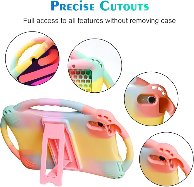 TopEsct Kids Case for iPad mini 7 (A17 Pro) 2024 /iPad Mini6 2021, Shockproof Silicone Cover with Handle Stand for 8.3" iPad mini 6th/7th Gen,Rainbow