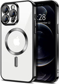 Hython Magnetic Clear for iPhone 12 Pro Max Case with Camera Lens Protector [Compatible with MagSafe] Plating Edge Slim Soft TPU Cover Protective Phone Case for iPhone 12 Pro Max 6.7", Black