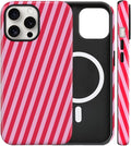 Magnetic for iPhone 16 Pro Case Cute Diagonal Stripes Phone Case, Shockproof Slim TPU and Hard PC Protective Phone Cover Compatible with MagSafe Designed for Women Girls,Red