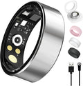 Smart Ring For Women Men, Health Tracker with Heart Rate, Blood Oxygen, Blood Pressure, Sleep Monitor, Step Counting, IP68 Waterproof Fitness ring, No App Fees for iPhone & Android (Silver, 9#)
