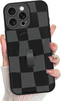 KANGHAR Compatible with iPhone 16 Pro Max Case, Support for MagSafe, Silicone Checkered Cute Pattern, Wristband Kickstand Camera Protection Soft Slim Cover for Girls Women -Black