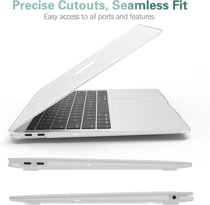 Clear Glitter Case for MacBook Air 13 inch 2021-2018 M1 A2337 A2179 A1932, Glitter MacBook Air M1 Case, Shiny Bling Sparkle Plastic Hardshell & Keyboard Cover for MacBook Air 13.3'', Transparent