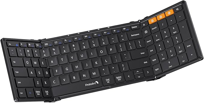 ProtoArc Foldable Bluetooth Keyboard, XK01 Full-Size Portable Wireless Keyboard for Travel, 105 Keys, 0.65" Keycaps, Multi-Device Sync for iPad Tablet Smartphone Laptop PC Windows iOS Android, Black