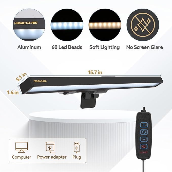 Led Desk Lamp for Office Home Computer Monitor Light Bar USB Powered Monitor Lamp Adjustable Color Temperature Brightness Laptop LED Screen Light Bar USB reading light bar for Game Reading Accessories