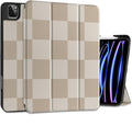DONGKE Case for iPad Pro 12.9 inch 6th Generation 2022, Built-in Pencil Holder + Trifold Stand + Auto Wake/Sleep + Protective Cover for iPad Pro 12.9 5th/4th/3rd Gen- Beige Chessboard