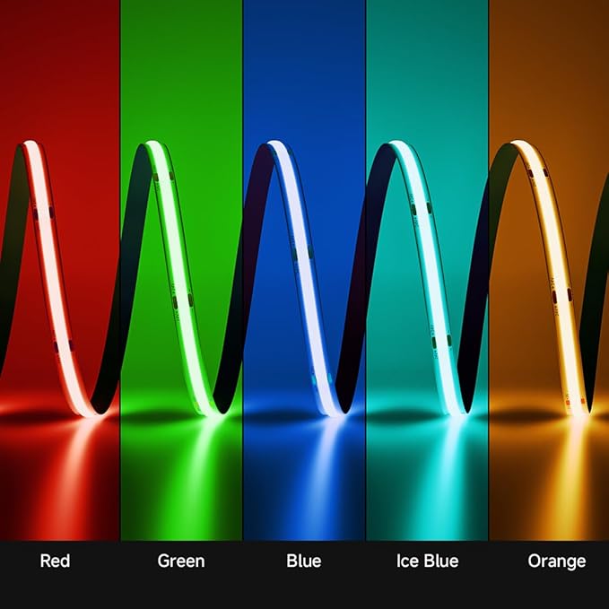 BTF-LIGHTING FCOB COB LED Strip Ice Blue Color 480LED/m 16.4FT DC24V Flexible High Density Uniform Light 8mm Width Bright Dimmable for Home Indoor Decor(No Adapter or Controller)