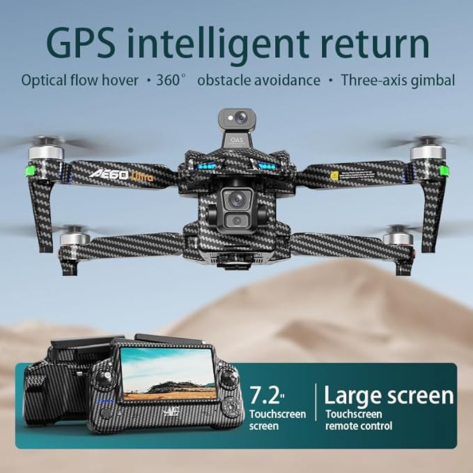 AE60 Drone with Camera 4K for Adults & Beginners, GPS Drone with 3-Axis Gimbal, 1.3lb Payload Release and Drop, 1968FT Long Range, 45 Min Flight Time, 360° Obstacle Avoidance, Night Vision FPV Drone with 7.2" Screen Controller, Foldable (2 Batteries)