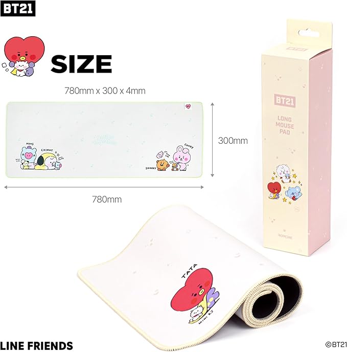 Hamee BT21 My Little Buddy Series Desk Mat [Laptop Computer Gaming Mouse Mat] [Large Office Accessories] [Cute Non-Slip Rubber Base Mouse Pad] [Desk Pad] Cooky CHIMMY SHOOKY MANG, 12" x 30"