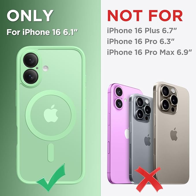 CAPRARO Magnetic Compatible with iPhone 16 Case, Upgraded [Full Camera Protection] [Compatible with MagSafe] Protective Translucent Matte Women Girl Phone Case Cover, Bamboo Green
