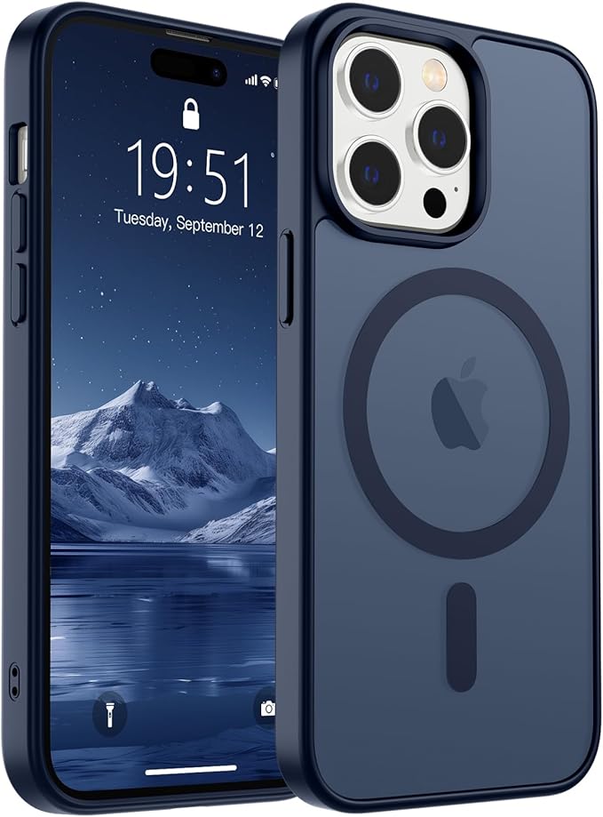 SUPFINE Magnetic for iPhone 14 Pro Case (Compatible with MagSafe) (Military Grade Drop Protection) Translucent Matte Shockproof Phone Cover,Dark Blue