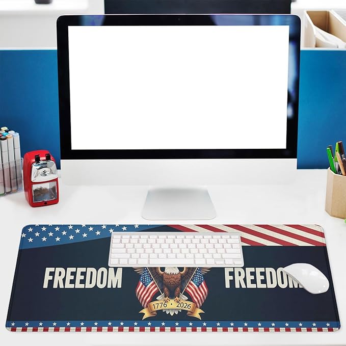 250 Years of Freedom Gaming Mouse Pad Desk Pad Bald Eagle America Flag USA MousepadLaptop Keyboard Mat Desk Pad Office Home Decor for Women Girl 31.5"x11.8"