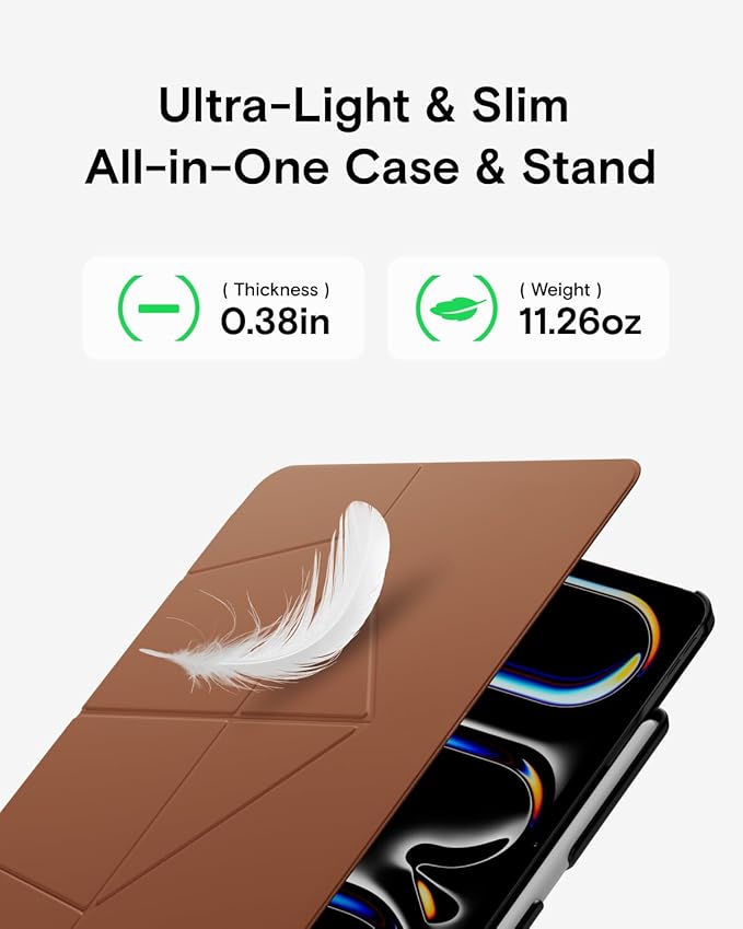 MOFT Folio Case for iPad Pro 11-inch (M4) 2024 - Silm Stand Protective Case with Detachable Pencil Holder, Multi-Angle Viewing, MOVAS Leather Cover, Auto Sleep/Wake, Sienna Brown