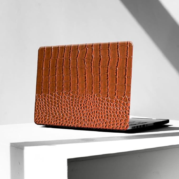 Compatible with Crocodile MacBook Air 13 inch Case 2021 2020 2019 2018 M1 A2337 A2179 A1932, Textured Elegant Luxury Aligator Skin Snakeskin PU Leather Hard Shell & Keyboard Cover, Brown