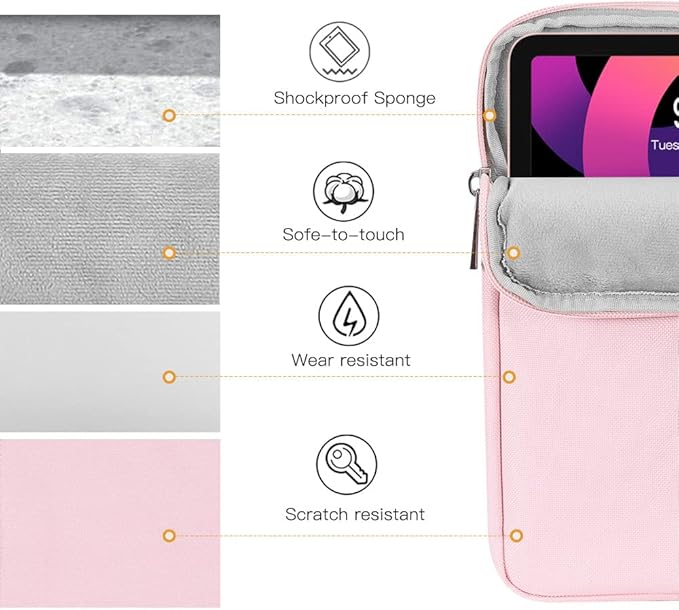 TiMOVO 9-11" Tablet Sleeve Bag for iPad 11-inch A16 2025, iPad 10.9"/10.2"| Air 11 Inch/5th/4th Gen. 10.9", Galaxy Tab A9+/A11Plus 11", Protective Bag Fit Smart Keyboard, Pink