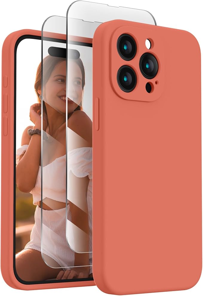 FireNova Designed for iPhone 15 Pro Case, Silicone Upgraded [Camera Protection] Phone Case, Soft Anti-Scratch Microfiber Lining Inside, 6.1 inch, Pink Pomelo