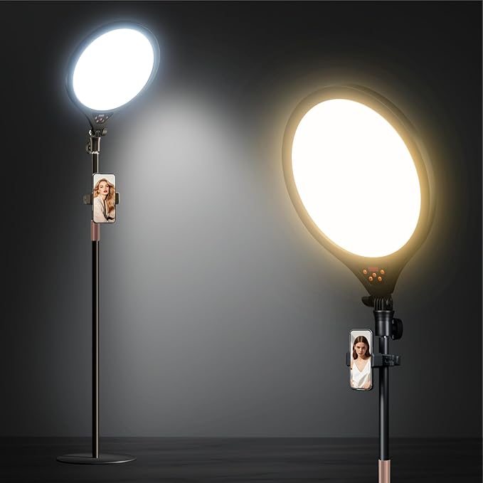 Ring Light with Stand, 14" Professional LED Camera Lighting for Video Recording, Adjustable Height Content Creator Essentials Kit, Selfie Ring Light for TikTok YouTube