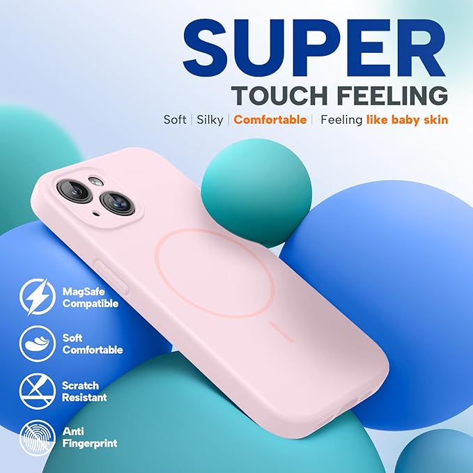 Miracase Magnetic for iPhone 15 Plus Case, [Soft Anti-Scratch Microfiber Lining], Magnetic for MagSafe, Liquid Silicone Shockproof Drop Protection Phone Case for 15 Plus, Sand Pink