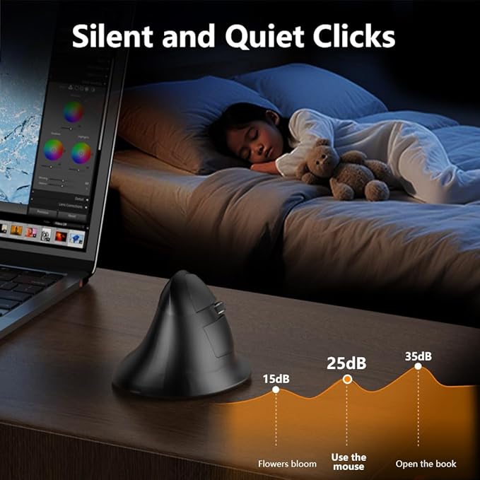 DELUX Wireless Ergonomic Mouse, Vertical Mouse for Small Hands, Silent Click Ergo Mouse, Up to 4000 DPI, 6 Buttons, Rechargeable, 2.4G/BT 5.2 Dual-Mode, Compatible with Laptop/PC (M618MINI-Black)