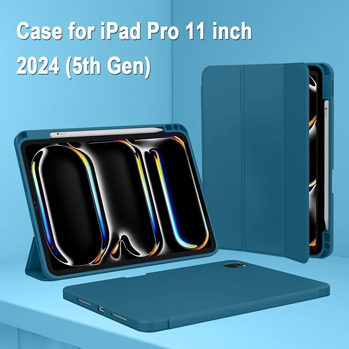 ZryXal iPad Pro 11 Inch Case (M5) 2025/ (M4) 2024 (Model: A2836/A2837/A3006), Trifold Stand Smart Cover with Pencil Holder and Soft TPU Back, Auto Wake/Sleep (Teal)