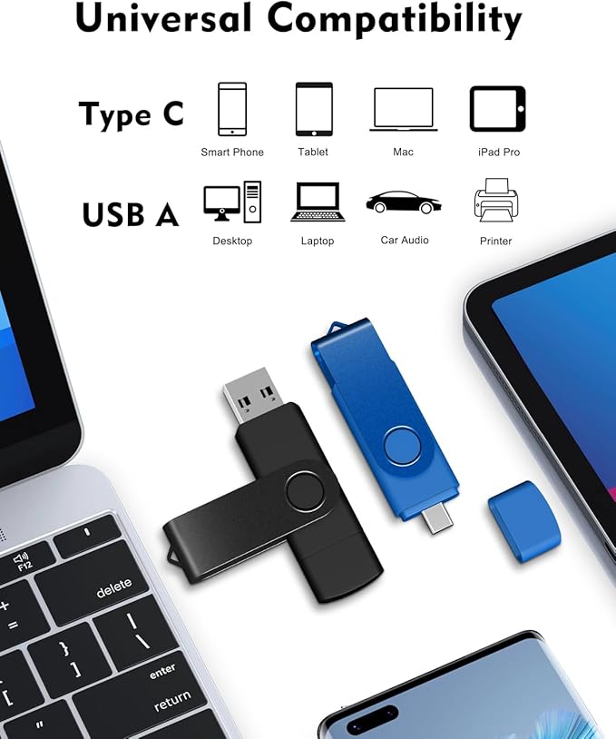 AreTop 8GB USB C Thumb Drive Dual USB 2.0 Flash Drive Swivel Design 2-in-1 Portable Type-C Memory Stick Compatible with iPhone 16/15, Android Smartphone, Computers, MacBook, Tablets, PC, 5 Pack