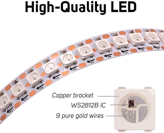 WS2812B LED Strip Individual Addressable Light SMD 5050 144Pixels RGB Pixel Strip DC5V (3.2FT 144LEDS Non-Waterproof, Black PCB)