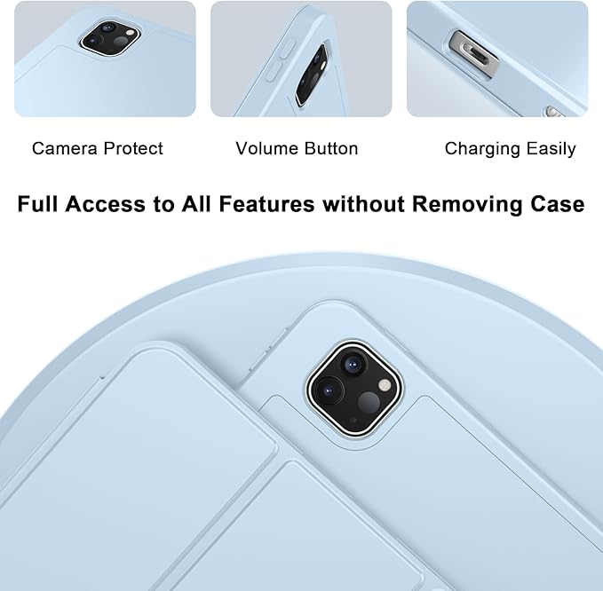 ZryXal iPad Pro 11 Inch Case (M5) 2025/ (M4) 2024 (Model: A2836/A2837/A3006), Trifold Stand Smart Cover with Pencil Holder and Soft TPU Back, Auto Wake/Sleep (Sky Blue)
