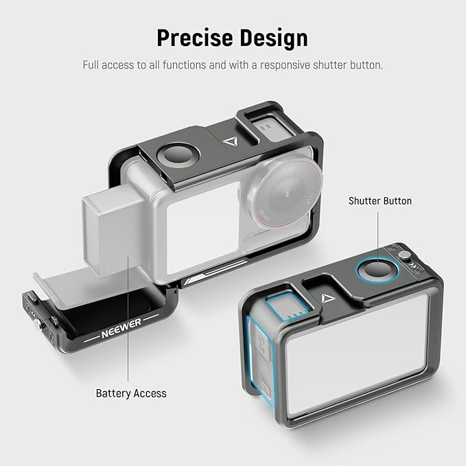Neewer Cage for Action 5 Pro, Protective Metal Video Rig with Cold Shoe, 1/4" Thread, Shutter Button Compatible with DJI Osmo 5 Pro Action 4 Action 3 DJI Mic Magnetic Adapter Mount, AC014