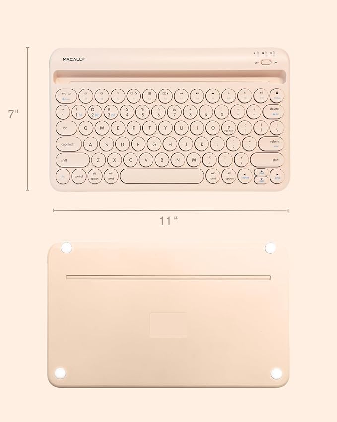 Macally Bluetooth Keyboard for Tablet | Wireless Keyboard for iPad mini/Pro/Air, iPhone (Multi-Device, Built-in Stand, Portable, Rechargeable) - Boba Brown