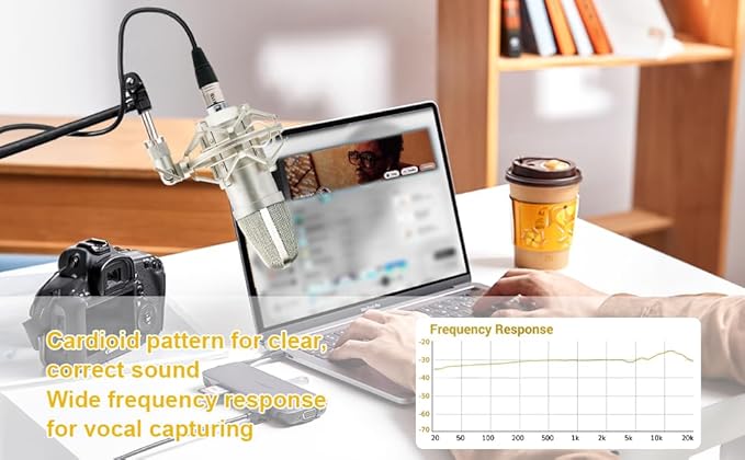 SUUNTOK XLR Condenser Microphone Recording Microphone for PC Computer Home Studio Cardioid Podcast Mic Kit for Streaming, ASMR, YouTube, Voice-Over, Gaming, Vocal (Silver)