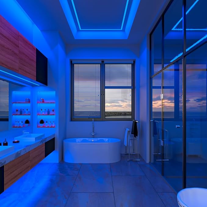 BTF-LIGHTING FCOB IP65 Waterproof Blue Color COB LED Strip 16.4FT DC24V 480LED/m 8mm Width Flexible High Density CRI 90+ Dimmable LED Light for Home Indoor Decor(No Controller or Adapter)