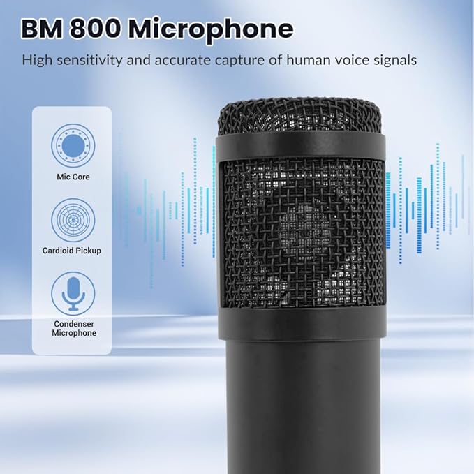 Podcast Equipment Bundle for 2, Audio Interface with BM-800 Condenser Microphone, V8s Sound Card with Voice Changer, Podcast Equipment for Podcasting, Recording, Singing, Streaming, Gaming