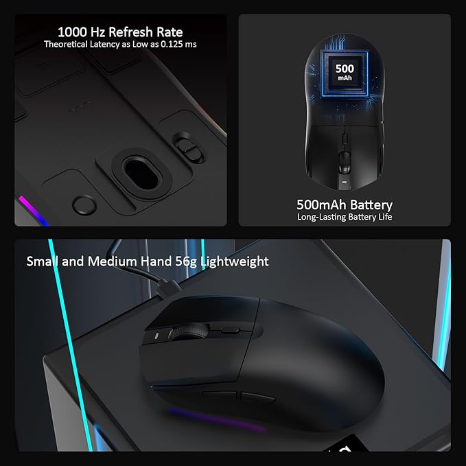 AJAZZ AJ139 V2 MC Wireless Gaming Mouse 2.4G Wired/Bluetooth | Charging Base| 66g Lightweight| 12000 DPI | 500mAh Battery | PAW3311 Sensor | 1000 Polling Rate, Compatible with PC/Mac