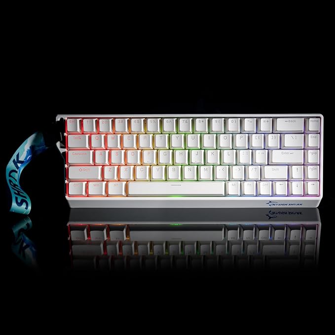 GK GAMAKAY x NaughShark NS68 Rapid Trigger Wired Gaming Keyboard, 65% Hall Effect Mechanical Keyboard, 8KHz Polling Rate 0.01mm RT, Snap Tap, Outemu Peach Crystal Magnetic Switch (White-Shine Through)