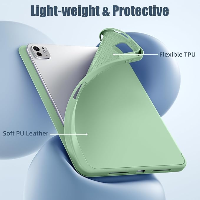 Kidopire New Compatible with iPad Pro 11 Inch Case (M4 2024/M5 2025) with Pencil Holder, Smart Cover with Protective Trifold Stand & Soft TPU Back, Auto Wake/Sleep, Support Pencil Pro, Grass Green