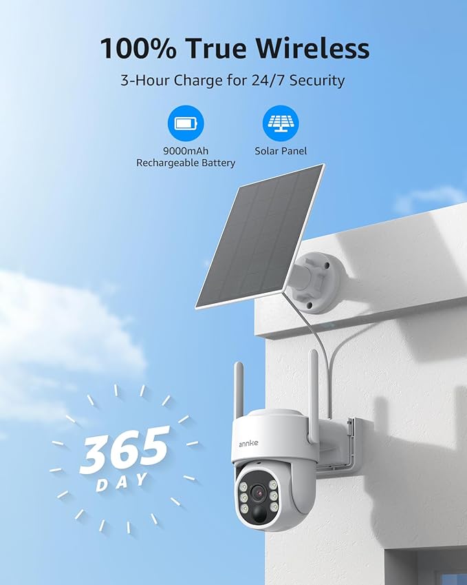ANNKE Solar Security Camera Wireless Outdoor, 2.5K Dome Camera for Home Security, 360°Viewing, Solar Powered, Two-Way Audio, Smart PIR Motion Detection, Color Night Vision, SD/Cloud Storage, 2.4&5GHz