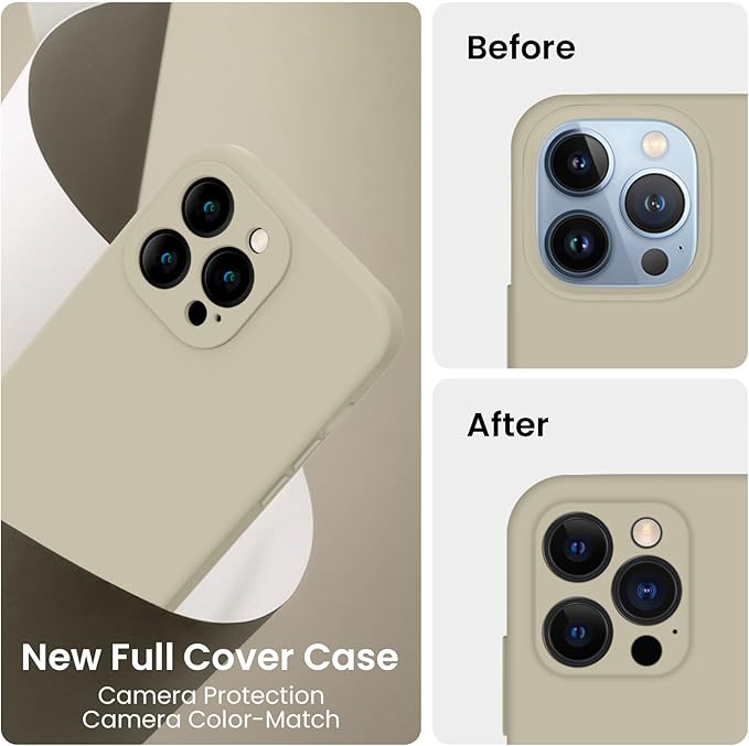 FireNova Designed for iPhone 13 Pro Case, Silicone Upgraded [Camera Protection] Phone Case, Soft Anti-Scratch Microfiber Lining Inside, 6.1 inch, Khaki