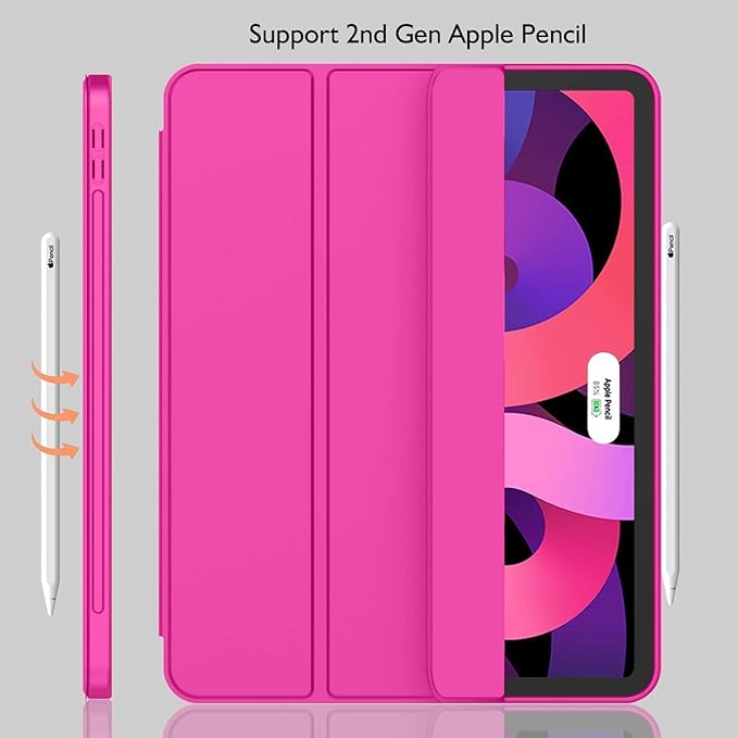 iMieet iPad Air 11 Inch Case M4/M3/M2(2026/2025/2024), iPad Air 5th/4th Generation Case 2022/2020 10.9 Inch with Pencil Holder,Trifold Stand Smart Case with Soft TPU Back(New Rose Red)