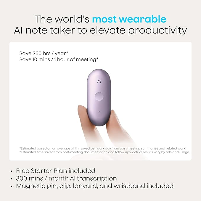 Plaud NotePin S AI Voice Recorder, Wearable AI Notetaker, AI Transcribe & Summarize, Support 112 Languages, 64GB Audio Recorder for Meetings Interviews, Professionals, Teams, with 4 Accessories
