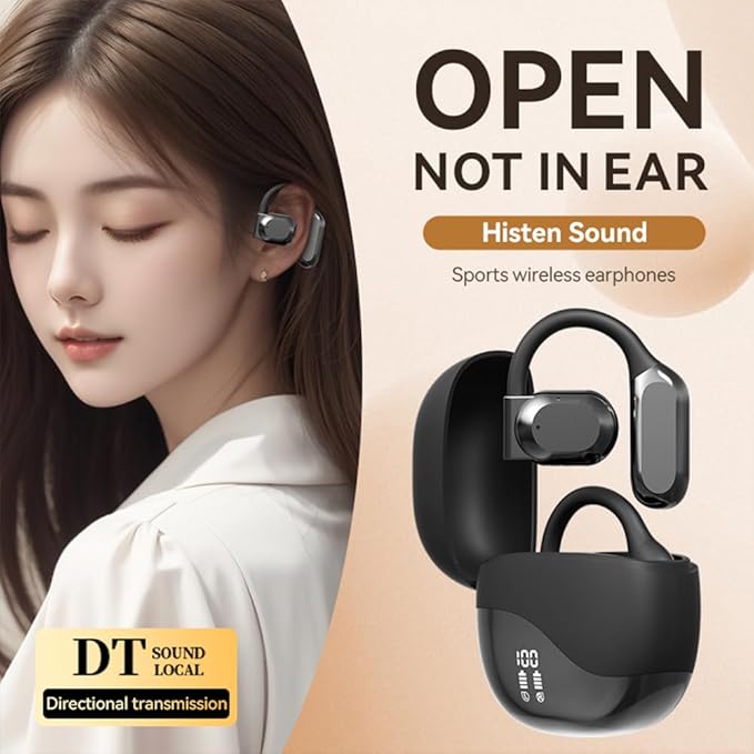 Open Ear Earbuds Bluetooth Over Ear buds 58Hrs Playtime Wireless Headphones with Earhooks Waterproof Touch Control Air Conduction Sport Headsets Bluetooth 5.3 Earphones for Workout Running Black