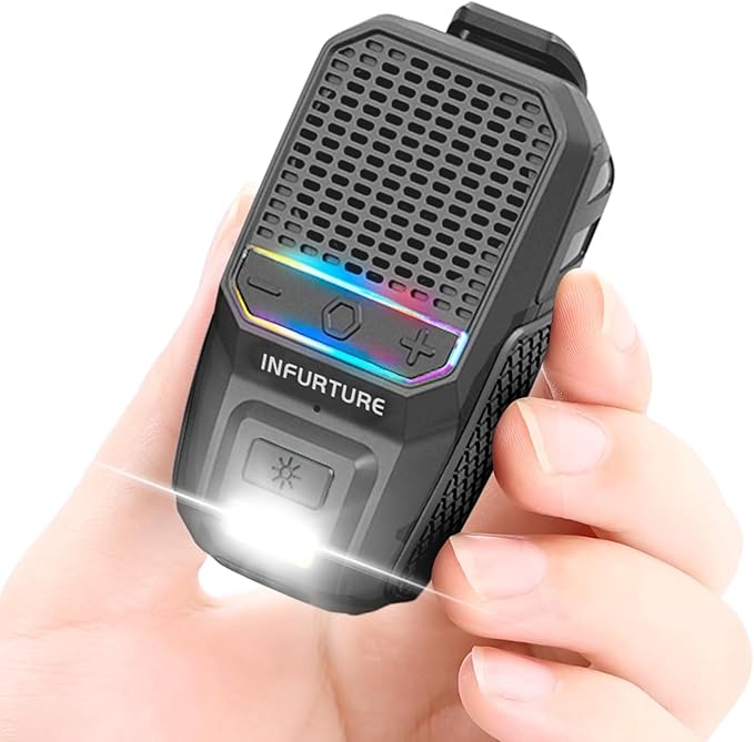 Wearable Waterproof Bluetooth Speaker with RGB/Flashlight-Clip-On Portable Speaker (Non-Magnetic)-Built-in Noise Reduction Mic for Hands-Free Music/Calls-for Work/Riding/Golf/Outdoor (Black)