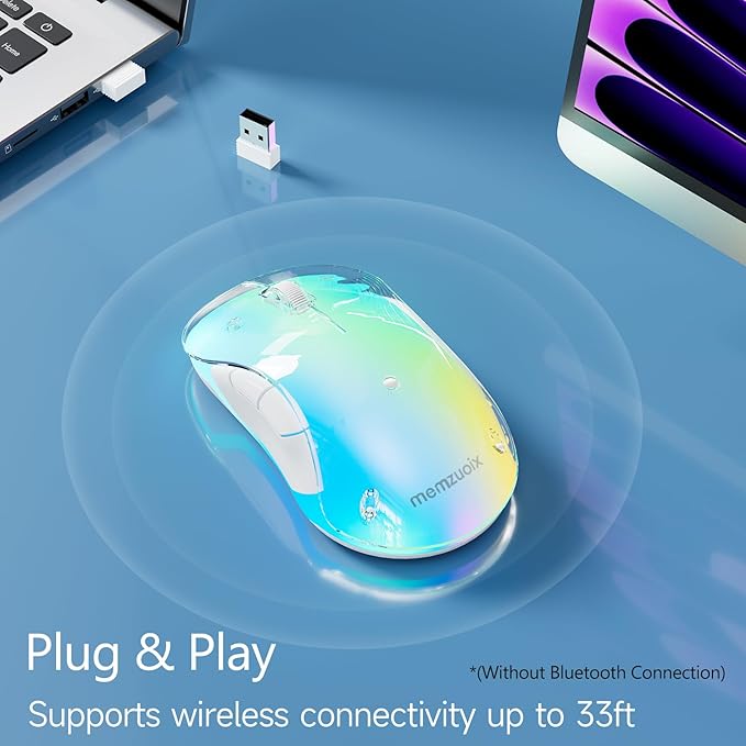 memzuoix 2.4G Wireless Mouse with Customizable Cover & 9-Color LED - Rechargeable Ergonomic, 1400 DPI, 5 Buttons, USB Receiver for PC/Mac - Blue