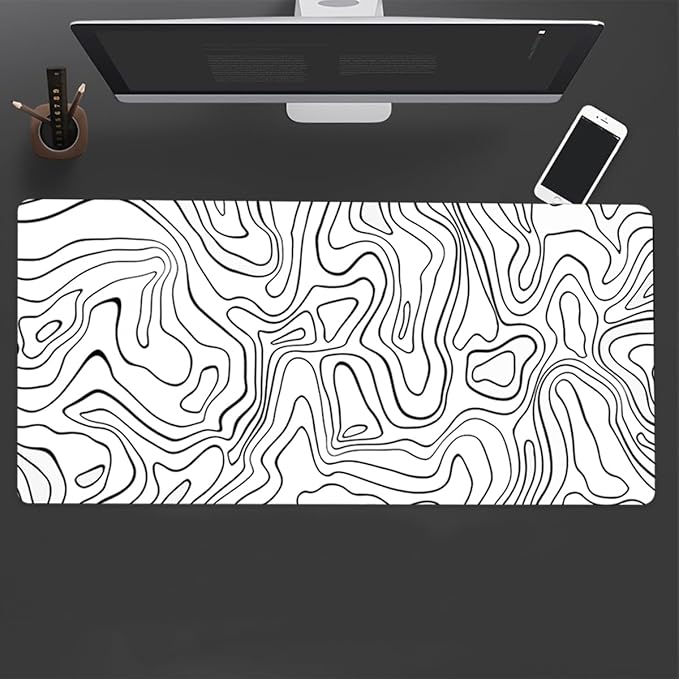 Rcege Large Mouse Pad for Desk - Gaming Mouse Pad with Stitched Edges, Anti-Slip Base for Keyboard and Mouse(Line White, 31.5L x 15.8W inches)