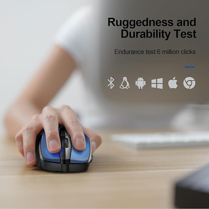 TECKNET Wireless Mouse (2.4G & BT5.0/3.0) Silent 4800 DPI Computer USB A & Bluetooth Mouse 6 Buttons, Wide Compatibility - Blue