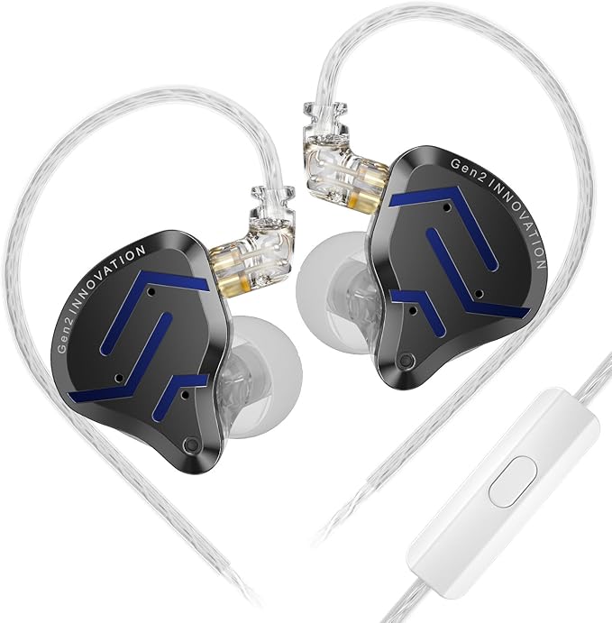 KZ ZSN Pro 2 in-Ear Monitors Headphones Metal Earphones 1BA+1DD Hybrid Technology HiFi Bass Clear Sound IEMs Noise Cancellation Earbuds Wired for Musicians Singer Audiophile(Black,with Mic)